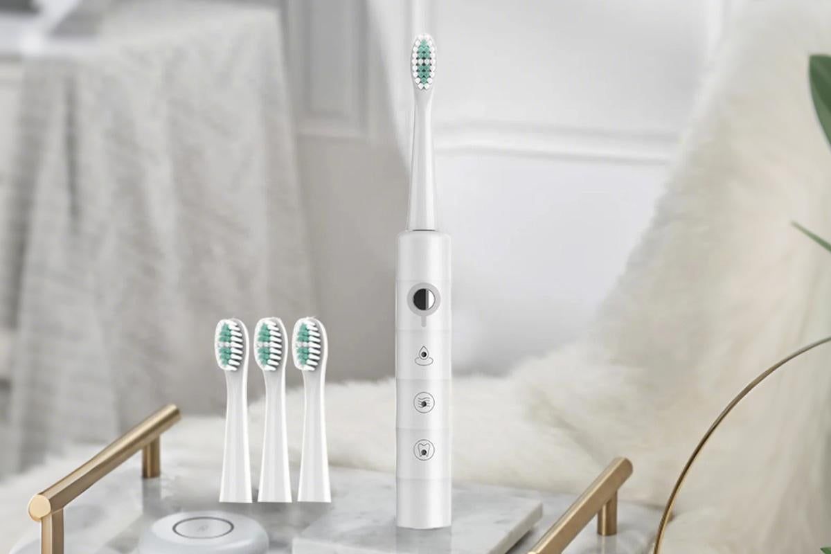 Electric Toothbrush for Adults Powerful Sonic Toothbrush 6 Modes with 4 Replacement Brush Heads - White