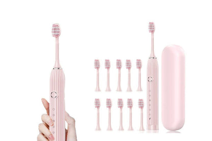 Electric Toothbrush with 10 Brush Heads and Travel Case Rechargeable Toothbrush Sets -Pink