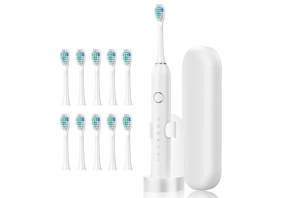 22000 VPM Electric Toothbrush for Adults with 10 Brush Heads and 6 Modes Toothbrush Sets - White