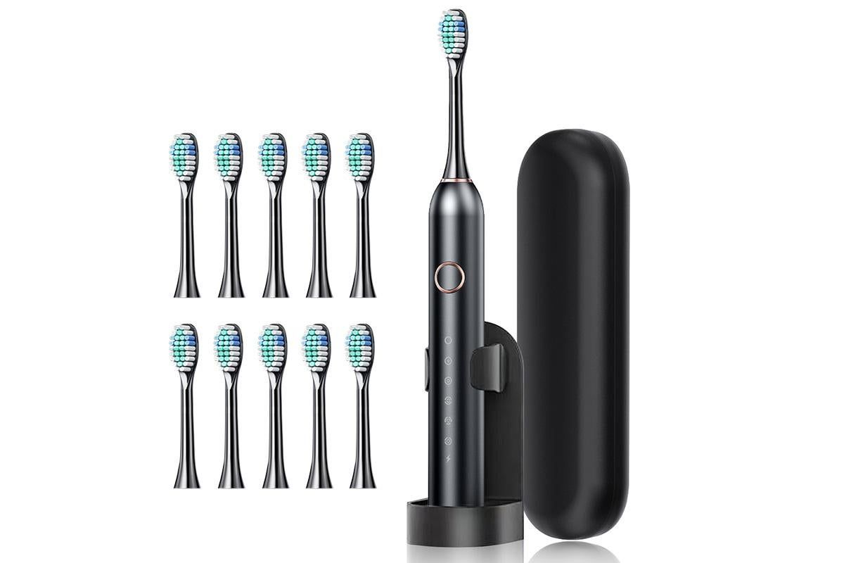 22000 VPM Electric Toothbrush for Adults with 10 Brush Heads and 6 Modes Toothbrush Sets - Black