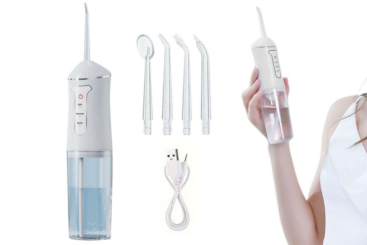 Cordless Portable Electric Water Flosser Teeth Cleaner Floss Irrigator With 4 Jet Tips - Pink