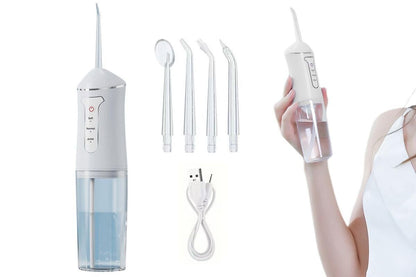 Cordless Portable Electric Water Flosser Teeth Cleaner Floss Irrigator With 4 Jet Tips - Pink
