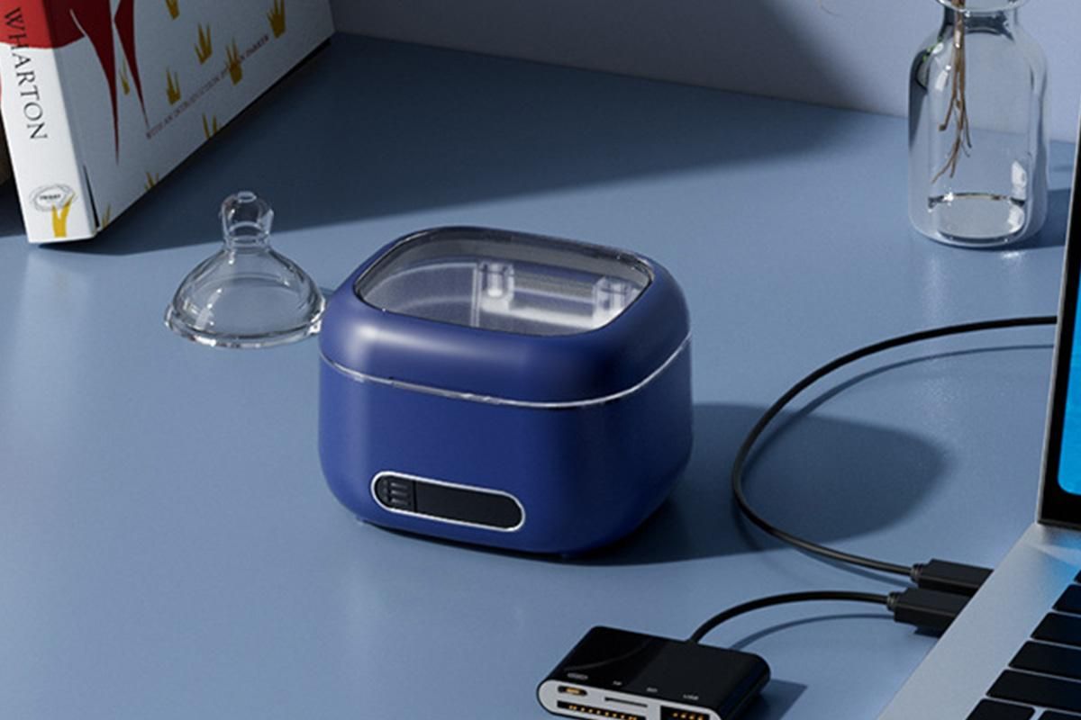 Ultrasonic Retainer Cleaner Machine 50kHz Ultrasonic Dentures Cleaner for Night Guards Braces Aligner Toothbrush Jewelry and More - Blue