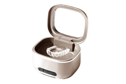 Ultrasonic Retainer Cleaner Machine 50kHz Ultrasonic Dentures Cleaner for Night Guards Braces Aligner Toothbrush Jewelry and More - Beige