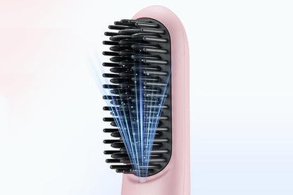 Cordless LCD Hair Straightening Brush 2-in-1 Portable Styling Tool for Travel - Pink