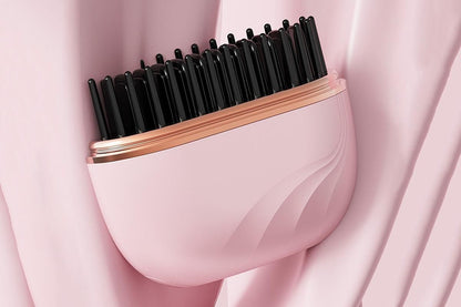 Mini Hair Straightener Rechargeable Wireless Portable Hair Comb for Women - Pink