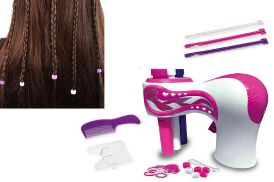 Brown hair braids with small pink and white bead details