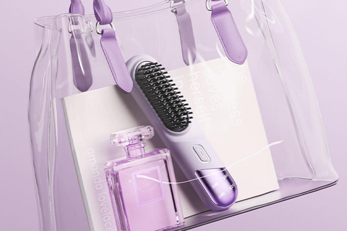 Portable Cordless Heated Straightening Brush for Travel Cordless Hair Straightener Brush Comb Straightener for Women -Purple