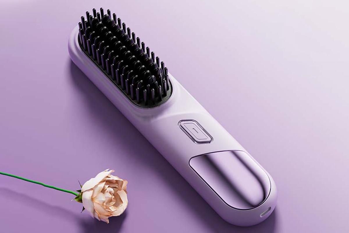 Portable Cordless Heated Straightening Brush for Travel Cordless Hair Straightener Brush Comb Straightener for Women -Purple