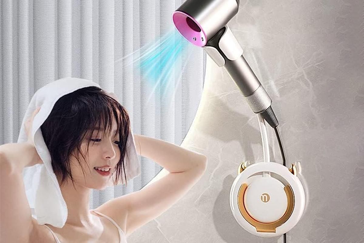Hands-Free Hair Dryer Holder Adjustable Lazy Bracket -White-gold