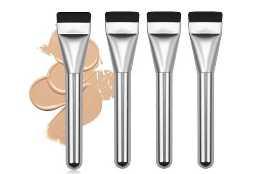 Flat foundation makeup brush set, four straight flat-head brushes with black bristles