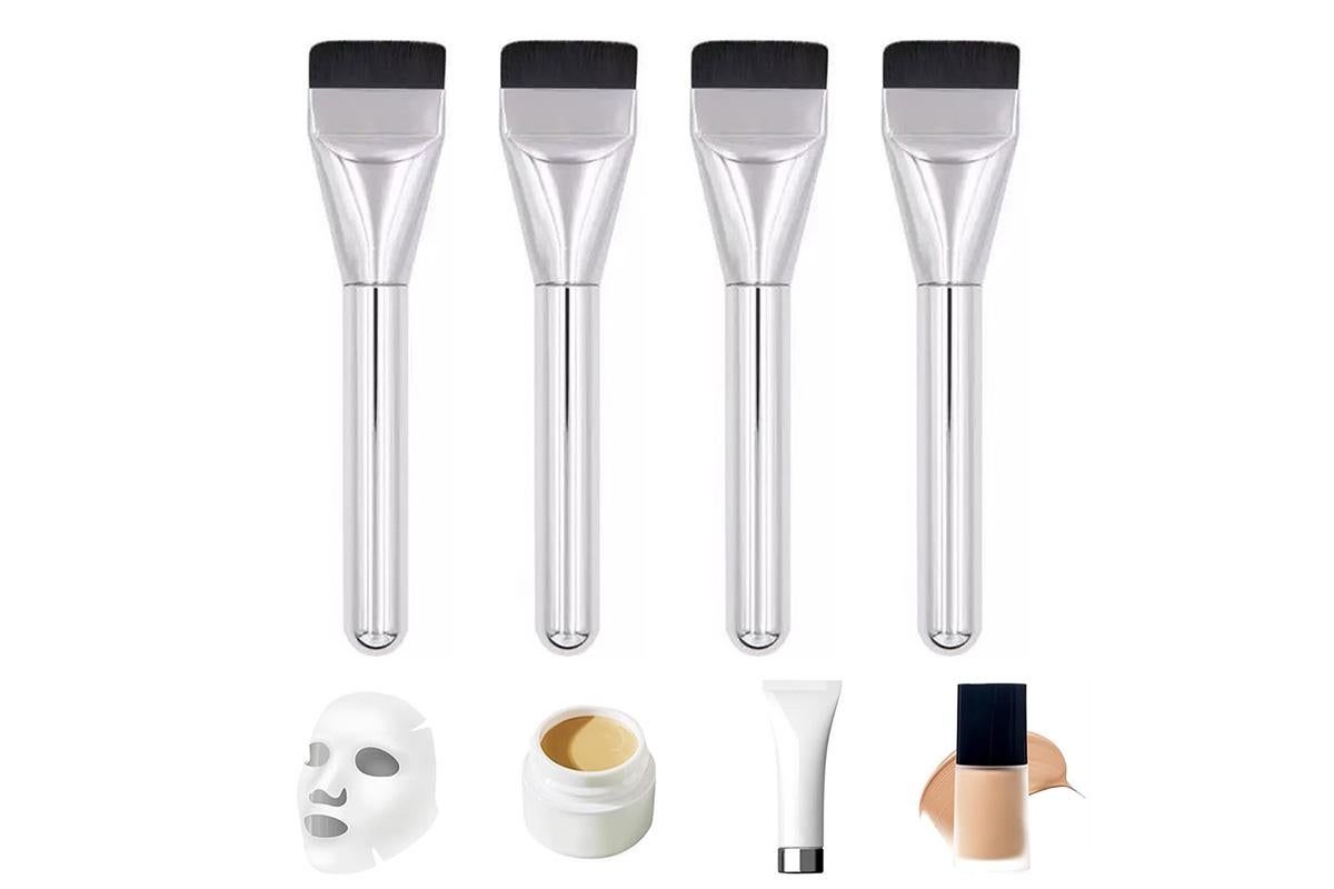 4 Pack Flat Foundation Brush Straight Head Makeup Brush for Liquid Foundation Face Mask