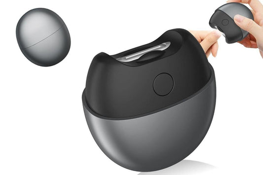 Electric automatic nail clipper with light and lid, dark gray/black body
