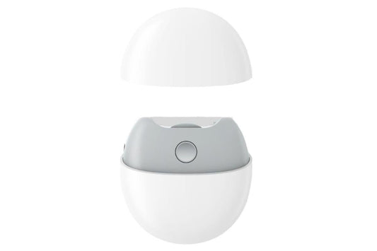 Electric nail clipper with cap open, showing gray interior