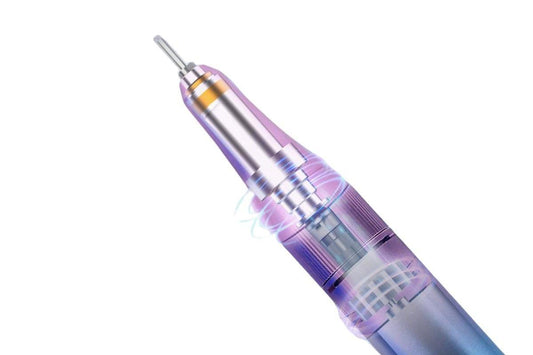 Electric nail drill file handpiece with violet-blue body and metal bit