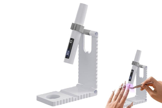 White mini LED nail curing lamp with touch timer and stand base