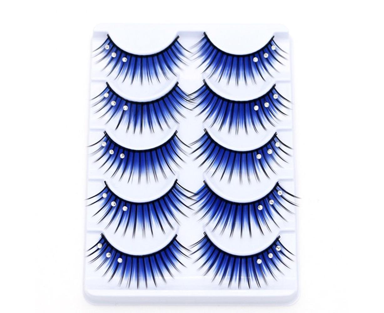 5 Pairs Dual Colors Glitter Rhinestones Artificial Eyelash Party Makeup Tool