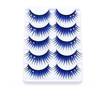 5 Pairs Dual Colors Glitter Rhinestones Artificial Eyelash Party Makeup Tool