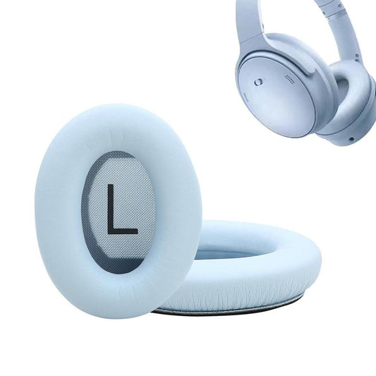 Light blue replacement ear pads with L mark, oval headphone cushions