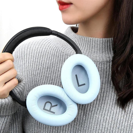 Blue replacement ear pads, L and R marked oval cushions