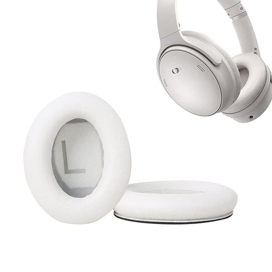 White replacement ear pads with oval foam cushions and fabric center