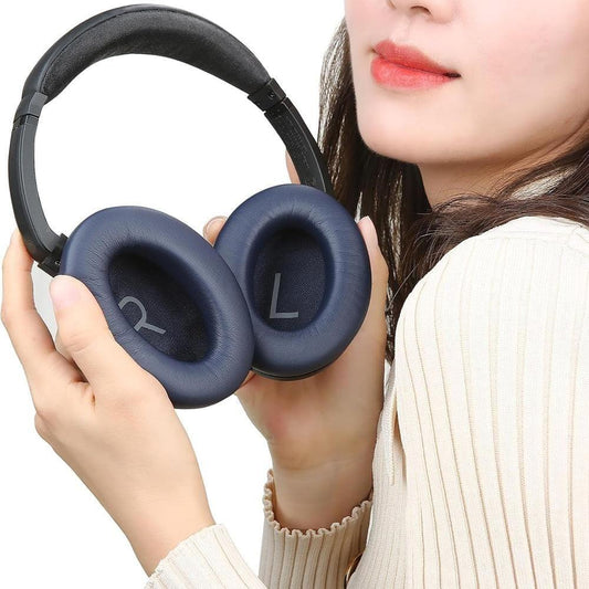 Replacement ear pads, navy blue, showing right and left speaker-side mesh inserts