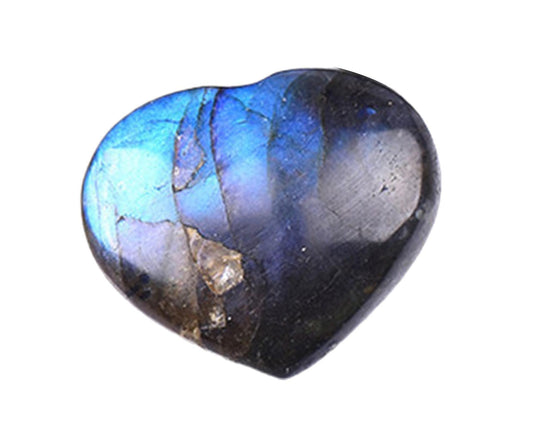 Heart-shaped stone with blue iridescence and dark gray veining, decorative decor