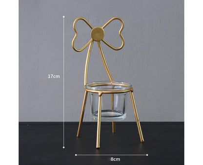 Tabletop Iron Chair Candlestick Potted Ornament Desktop Decoration Candle Holder- B