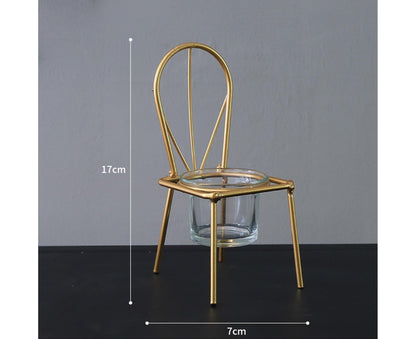 Tabletop Iron Chair Candlestick Potted Ornament Desktop Decoration Candle Holder- B