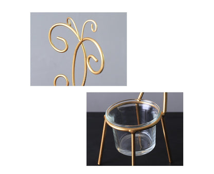 Tabletop Iron Chair Candlestick Potted Ornament Desktop Decoration Candle Holder- B