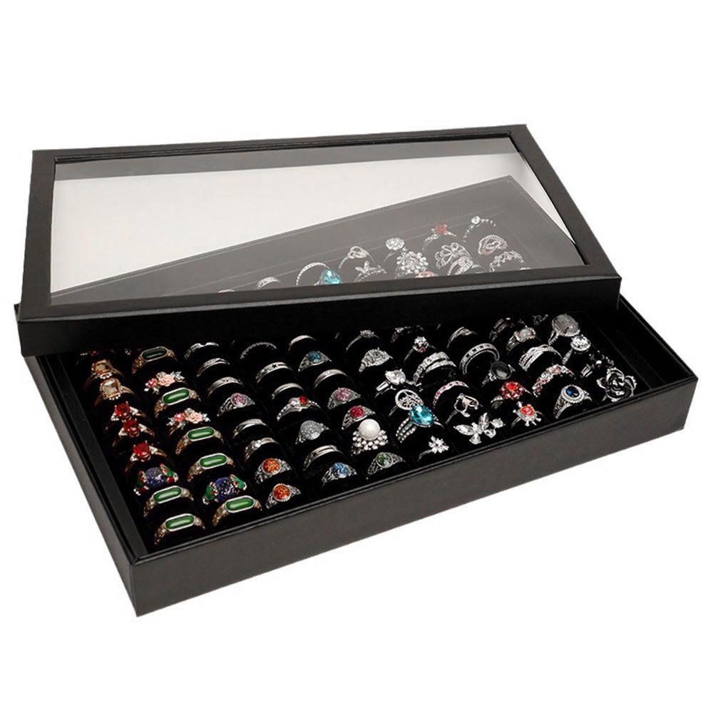 100 Slots Jewelry Ring Display Organizer Tray Case