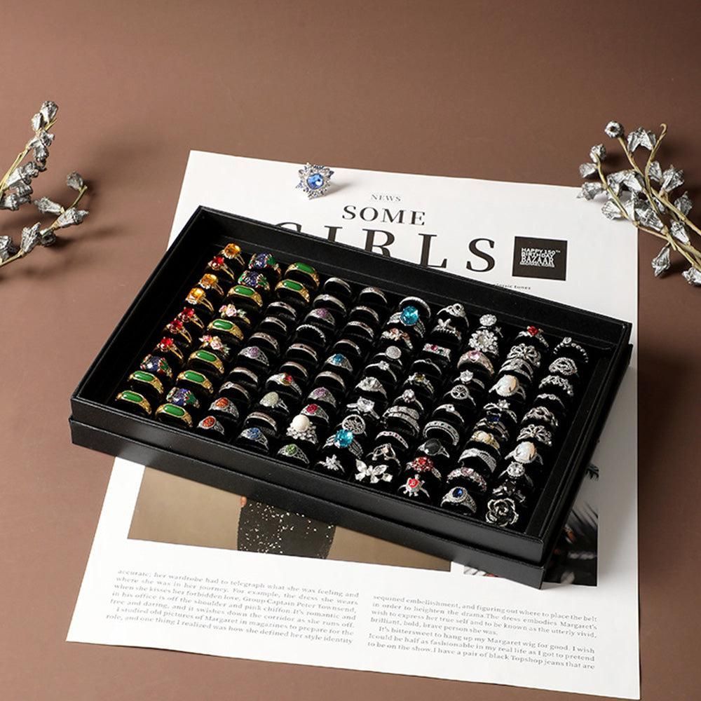 100 Slots Jewelry Ring Display Organizer Tray Case