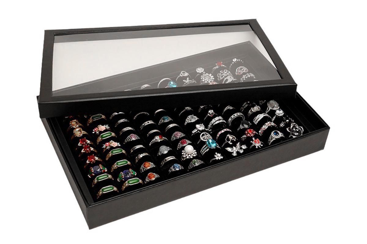 100 Slots Jewelry Ring Display Organizer Tray Case