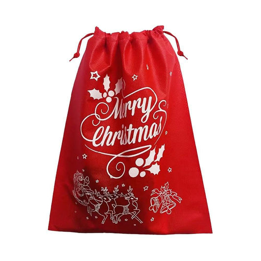 Red drawstring pouch with white Merry Christmas print for watch repair kit