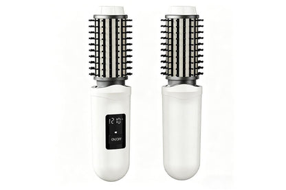 2 in 1 Cordless Hair Straightener Brush Curling Iron with LCD Display-Grey