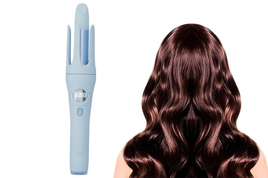 Wireless rotating hair curler, light blue body with dual ceramic barrel slots