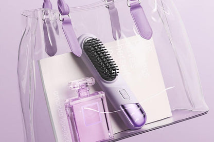 Cordless Hair Straightener Brush Mini Hot Comb for Women Anti-Scald Protection -Purple