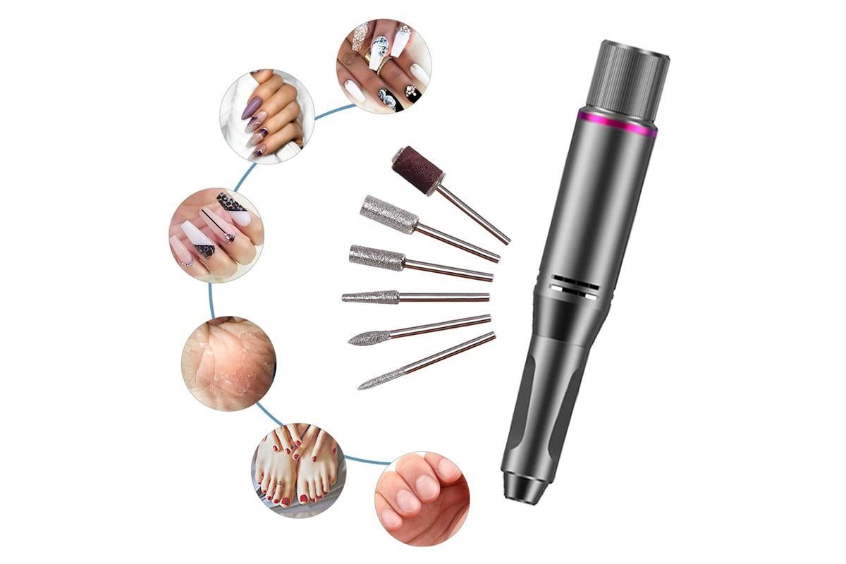 Electric Manicure Tools Kit File Machine Cordless Nail Drill Trimmer Nail Grind Trim Polish-Gray