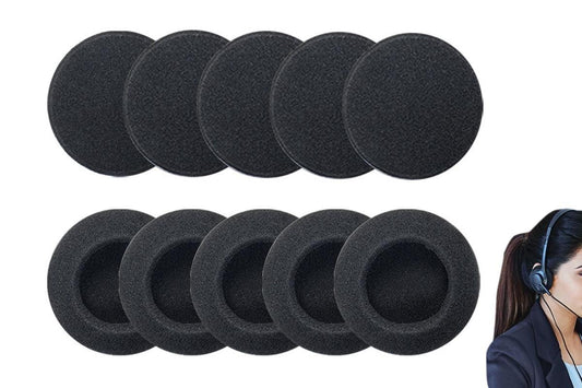 Rows of black foam headphone ear pad cushions with circular inner openings