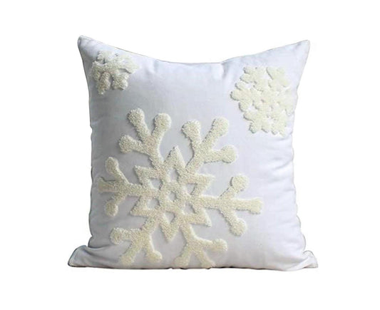 Beige and white snowflake embroidered pillowcase with invisible zipper