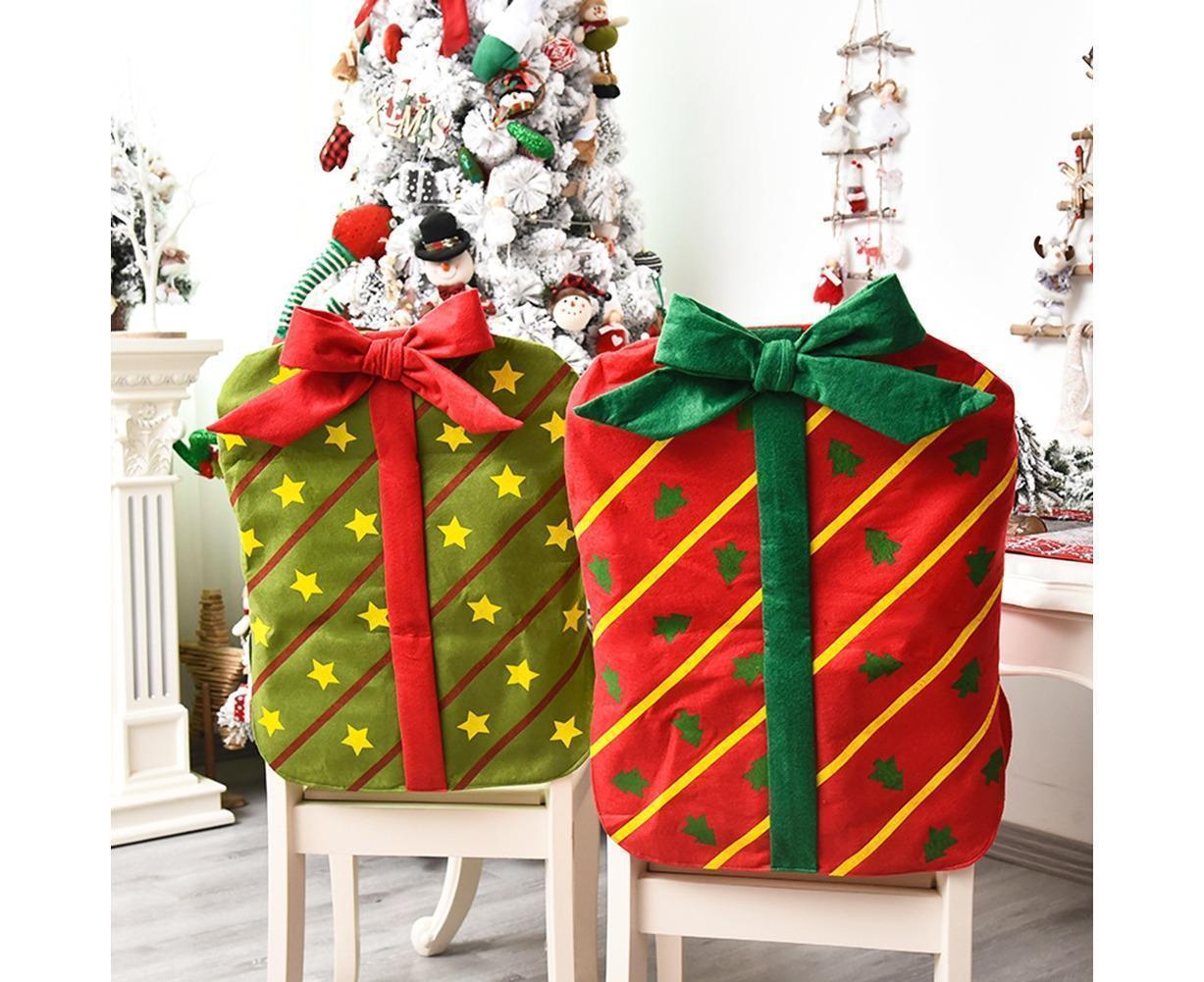 Gift Package Shape Chair Protective Cover Christmas Home Restaurant Decoration-White