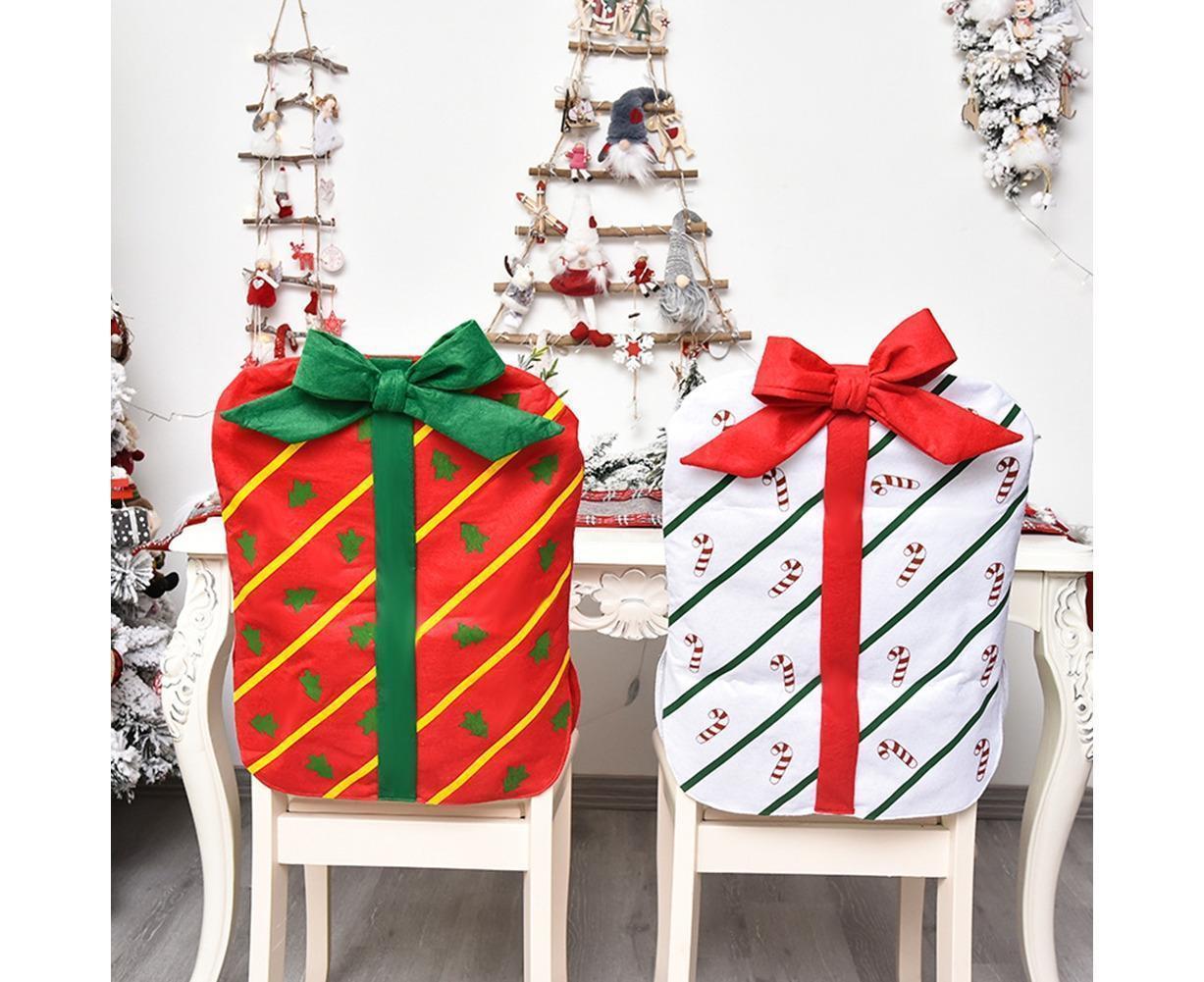 Gift Package Shape Chair Protective Cover Christmas Home Restaurant Decoration-White