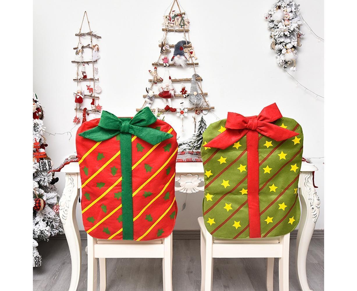 Gift Package Shape Chair Protective Cover Christmas Home Restaurant Decoration-White