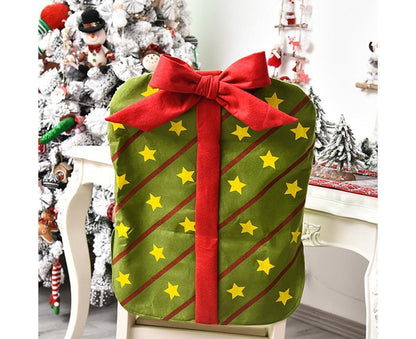 Gift Package Shape Chair Protective Cover Christmas Home Restaurant Decoration-White