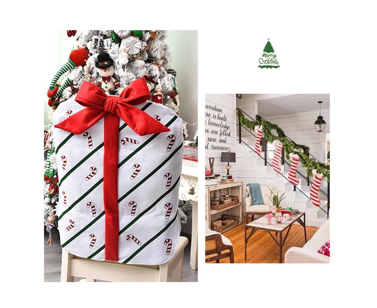 Gift Package Shape Chair Protective Cover Christmas Home Restaurant Decoration-White