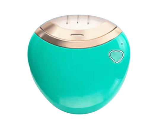 Electric fingernail clipper, teal green with silver top and heart icon
