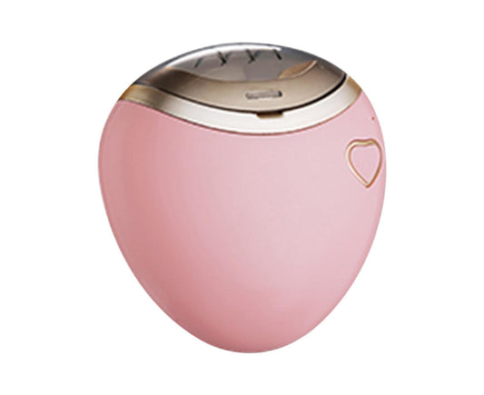 Pink electric fingernail clipper, round body with metal top and heart-shaped side icon