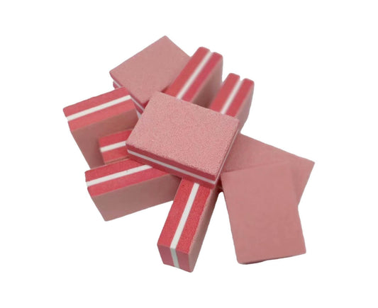 Mini nail buffer block set, dark pink foam blocks with white stripe edges