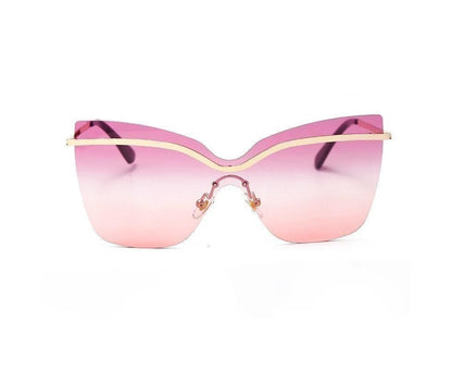 One Piece Cat Eye Sunglasses Fashion Brand Designer Oversize Gradient Eyeglasses Rimless Blue Pink Shades