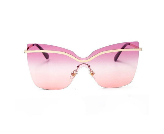 Pink gradient cat-eye sunglasses with thin metal frame and openwork bridge